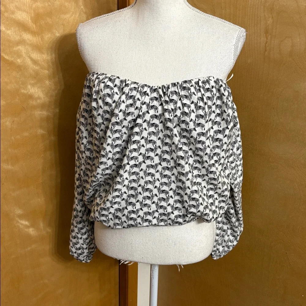 Free People Black And White Zebra Cropped Off The Shoulder Top S 100% Rayon